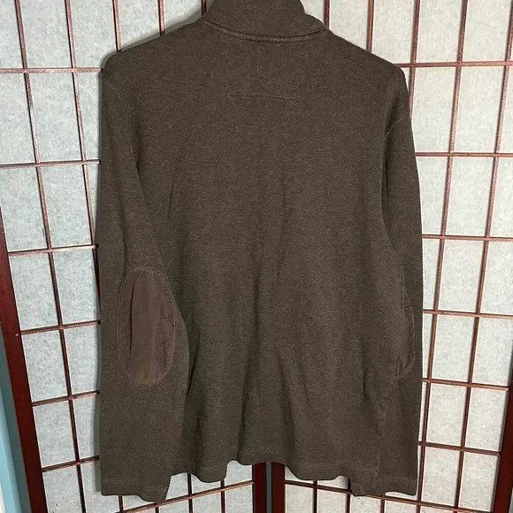 Banana Republic Men's Brown Zip-Up Sweater with corduroy elbow patches Large